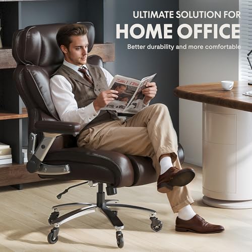 FLEXISPOT 600lbs Big and Tall Office Chair for Heavy People, Heavy Duty Computer Desk Chair with Lumbar Support 2D Armrest Blade Wheels, Chairs for Home Office Gaming Working, PU Leather, Brown