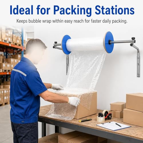 GJOPU Wall-Mounted Bubble Wrap, Bubble Wrap Roll Dispenser, Rust Deformation Resistant, Space Saving, Non-Electric Low Maintenance, for Warehouse Shipping Fragile Items Packing Small 50