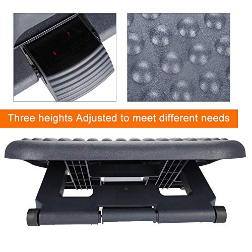 Adjustable Foot Rest for Under Desk, Ergonomic Footrest with Pebble Massage, Tilt and Height Adjustable Foot Stool for Home Office, Portable Leg Support for Desk Chair
