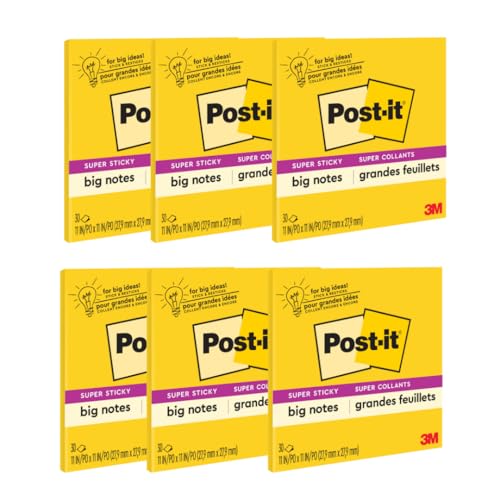 Post-it Super Sticky Big Notes, 11 in. x 11 in., Yellow, 6-Pack