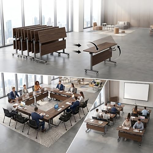 Velmorix Folding Training Table with Locking Wheels, Heavy-Duty Flip-Top Rolling Conference Desk - Commercial Grade Mobile Seminar Table for Office, Classroom & Meeting Room,47in,2pack