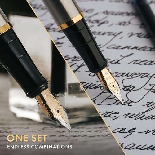 Wordsworth & Black Fountain Pen Gift Set, Medium & Extra Fine Nib, Silver