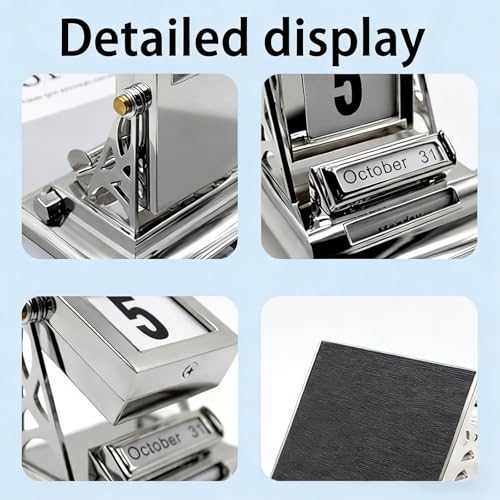 Retro Metal Flip Perpetual Desk Calendar, Mechanical Desktop Calendar,with Day and Month Indicators,for Home Office Decor