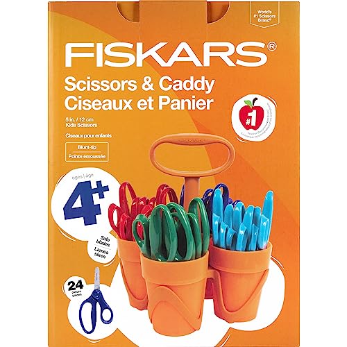 Fiskars 5" Blunt-Tip Scissors, Kids Ages 4-7, Assorted Colors, 24-Pack