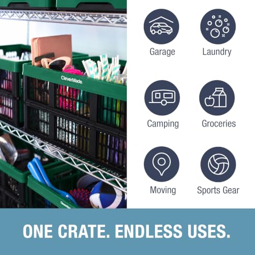 CleverMade Collapsible Utility Crates For Storage, 45L 3 Pack, Forest