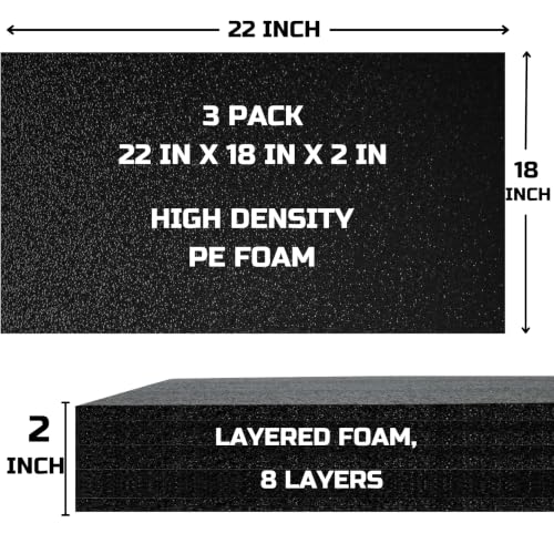 ONREVA Tool Box Foam Organizer 22x18x2 inch 3Pack, Kaizen Sheets for Pro Tool Control, Custom Tool Shadow Inserts for Cases & Drawers, High Density Polyethylene Foam, Black