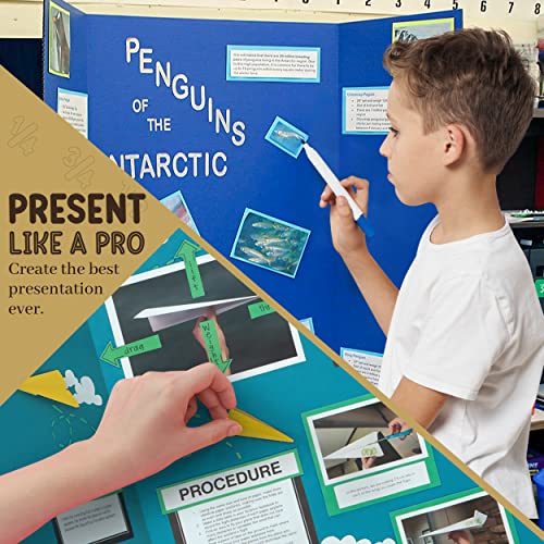 White Trifold Presentation Board 36" x 48" (Pack of 2) Self-Adhesive Science Subtitles Included - Display Exhibition Board Lightweight and Portable with Smooth Surface - By Emraw