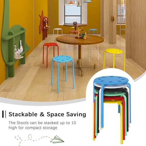VECELO 6 Piece Stacking Stools Flexible Seating, 17.7 Inch Standard Height, Portable Stackable Nesting Stools for School Classroom Office, No Assembly, Colorful