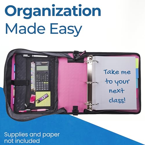 Case-it School Zipper Binder | 3" O-Rings | 600-Sheet | D-146 Light Pink