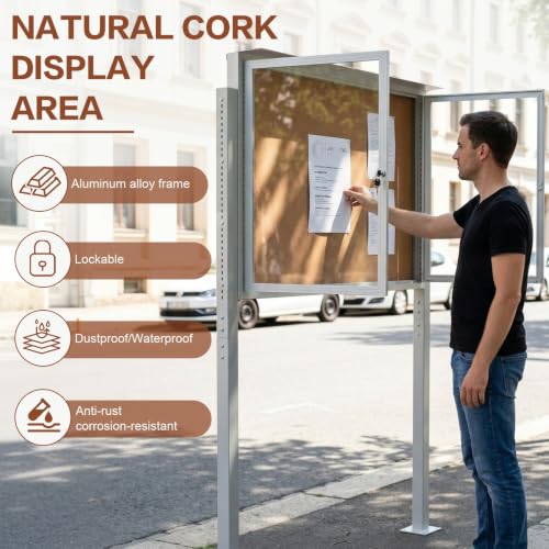 48"x36" Standing Enclosed Bulletin Board, Notice Board with Lockable