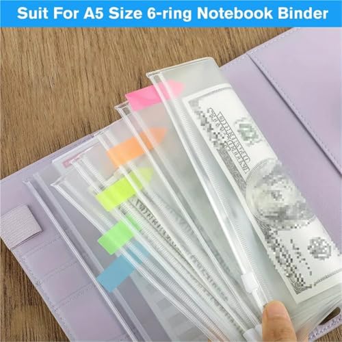12 Pcs Clear PVC Zippered Binder Pocket, A5/A6 Size, File Storage with Tabs - Durable and Versatile Organizer Accessory Small Business Essentials(A5)