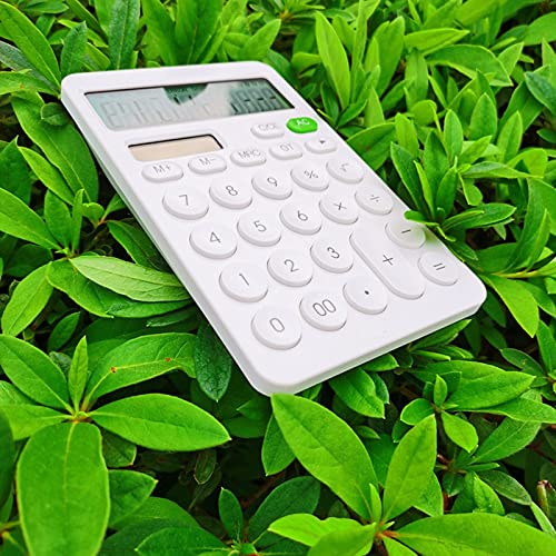 TEOYETTSF 12 Digit Desk Calculator Large Buttons Financial Business Accounting Tool White Big Buttons Battery and Solar Power(D)
