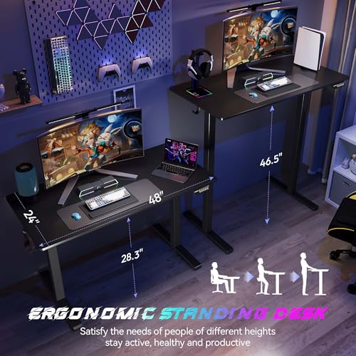 Gamork 48 x 24 Inch Electric Standing Desk, 3 Memory Presets, Black