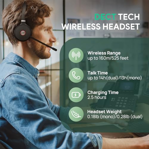 Yealink WH62 Stereo DECT Wireless Headset, Teams Certified for Deskphone PC