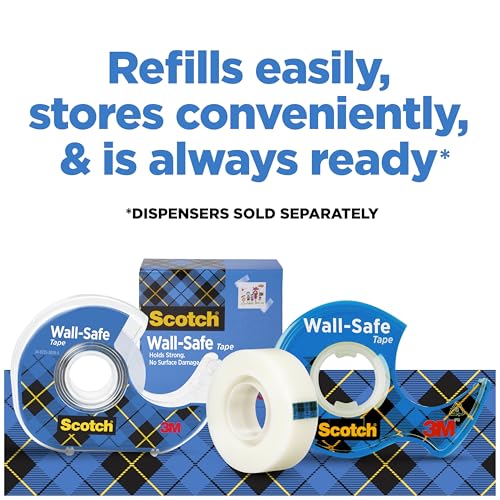 Scotch Wall-Safe Tape, 6 Rolls, Sticks Securely, Removes Cleanly, Invisible, Designed for Displaying, Photo Safe, 3/4 in x 800 in (813S6)