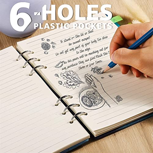 2 Pack A5 Refill Paper 2 Pcs A5 Binder Pockets 1 Pack Index Tabs with Ruler A5 Refillable Paper for 6-Ring Binder Notebooks