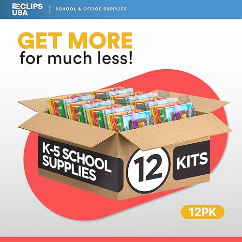 Bulk School Supplies Kits for Kids, 12 Pack of 72 Piece Back to School Supply Bundle Set for Kindergarten, Elementary, K-12