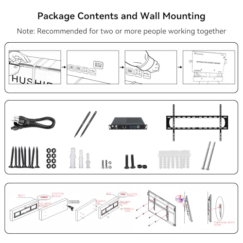 75" Smart Board 4K Interactive Whiteboard SmartBoard for Classroom & Office, EDLA Android 16 & Windows 11 Pro 16G RAM+256G ROM Touchscreen with 48MP AI Camera 50-Points Wall Mount