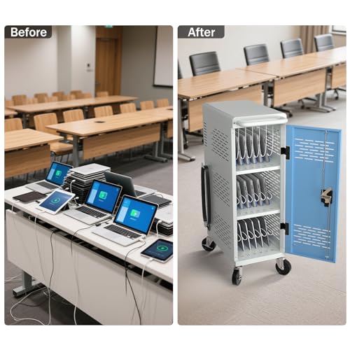 POCHAR Fully Assembled 18-Device Mobile Charging Cart for Chromebooks, Gray