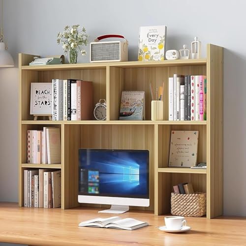 TBQATNTS Wooden Desk Hutch White for Office and Home, Freestanding Desktop Storage Shelf with Multiple Compartments, Counter Office Storage Rack Top Bookcase,Wood,39.4″×7.9″×35.4″