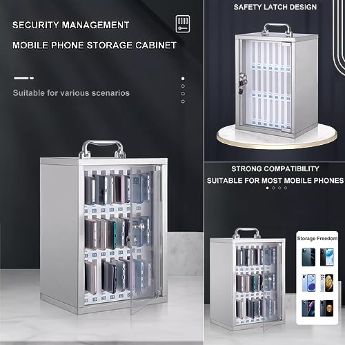 12/24/36/48/60 Slots Wall-Mounted Cell Phone Cabinet Stainless Steel Cell Phones Storage Cabinet Pocket Chart Storage Locker Box With Portable Handle Key Lock & Handwritten Tags ( Color : Silver , Siz