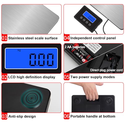 DFEDHF Digital Postal Scale 180kg/400lb Parcel Shipping Scale with Separate Large LCD Display, g/kg/oz/lb Switchable, with Stable & Hold Indication for Packages/Post Office/Home