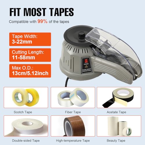 Automatic Tape Dispenser, Tape Cutter Machine with 11-58mm Cutting Length, Electric Tape Dispenser for Office School Packaging Shipping Tape (Grey，110V)