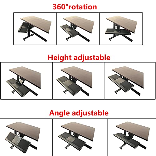 FENOKD Keyboard Tray Under Desk Adjustable Keyboard Tray,Sliding Keyboard Shelf,Pull Out Keyboard Drawers Platforms,360° Rotation Ergonomic,Adjustable Height and Angle,for Home Offic.Walnut-65 * 25Cm