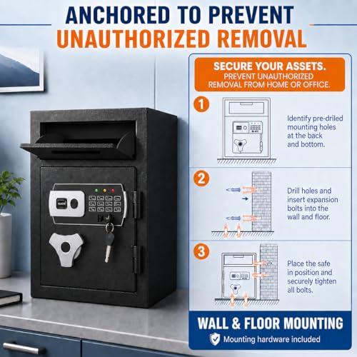 SAPITAL 2.8 CuFt Drop Safe for Business, Money Safe Box with Quick Place Drop Slot, Digital Keypad, Keys, Fireproof Bag, Anti-Fish Baffle, Cash Depository Safe for Business Retails Mail Church Home