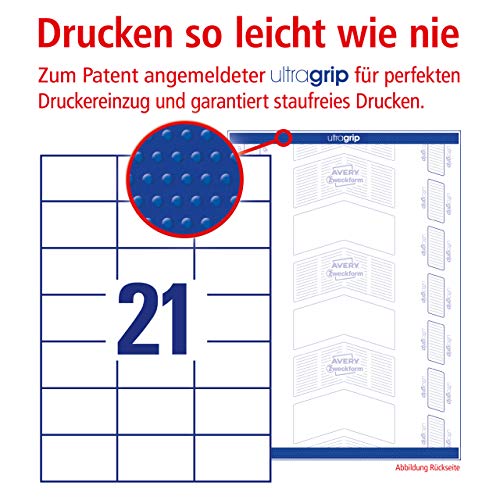 Avery Zweckform 6174 Universal Postage Labels for Deutsche Post Internetmarke Service 70 x 42.3 mm Pack of 25 Sheets with 525 Labels White