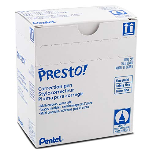 Pentel Presto! Jumbo Correction Pen, Fine Point, Metal Tip, Box of 12 (ZL31-W)