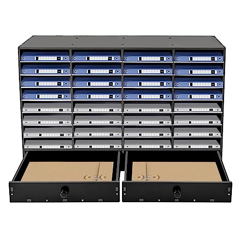 Literature Organizer 32 Compartment with 2 Drawers Paper and Mail Organizer, 8 Tiers PVC Paper Storage Cabinet 39.4 X 12 X 25.2inch for Home School Office(Black)