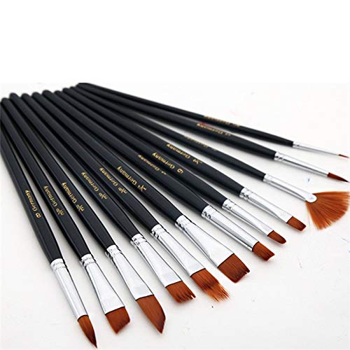 HBJWOV 12pc Watercolors Brush Acrylic Oil Art Craft Aquarelle Paint Wooden Handle Pen Nail Artist Short Miniature Detail Painting Brush