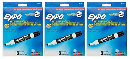 Marker Expo 2 Dry Erase 8 Color Blk Rd Blu Grn Yllw Brwn Prpl -- Case of 3