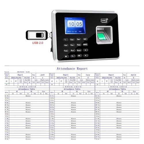 YHMMYSHX Time Clock for Small Businesses, Fingerprint Time Attendance Clock Machine Card and Biometric Employee Electric Clocking Tracking Device for Small Businesses