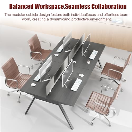 CUFEFi 4-Person Office Cubicle Desk,Office Cubicle Workstation with Privacy Panels & Cable Management,Collaborative Staff Desk with Mute Dividers,Durable Computer Table for Home, Office (Black)