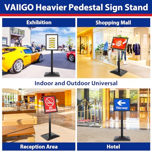 VAIIGO Business & Store Sign Holders 8.5x11inch 3Pack Adjustable Floor Standing Sign Holder with Heavy Duty Display Stand (Black, Silver)