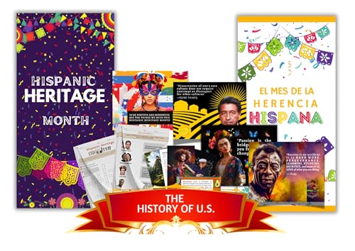 120-PCS Hispanic Heritage Month Educational Trivia & Flashcards, Posters, Worksheets & Banners BDL for Schools & Events | On Hispanic Arts & Culture, Sports, STEM, Activism & More