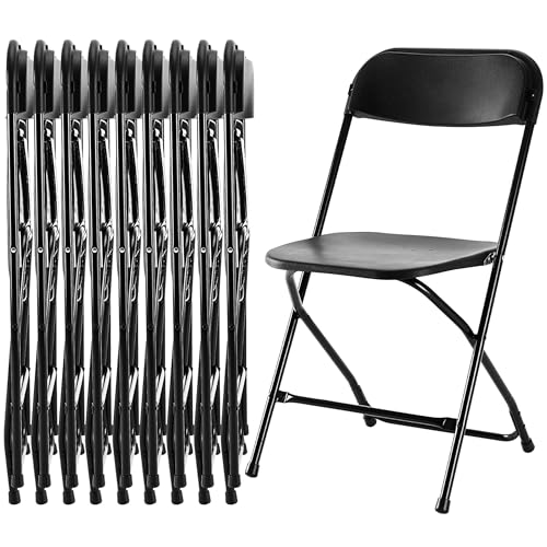 InfiniPower Stacking 10-Pack Folding Plastic Chair, Foldable Portable Seat with Metal Frame and 330lb Capacity, Indoor Outdoor Commercial for Party Wedding Event Office Patio Picnic Kitchen, Black
