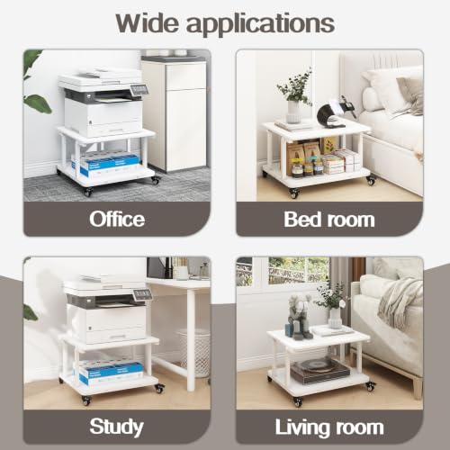 Natwind 2 Tier Laser Printer Stand,24''x20'' Under Desk Printer Cart, White