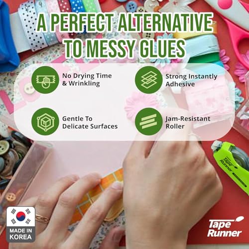 TAPE RUNNER Double Sided Adhesive with Dispenser Roller Included - Photo Safe, Sticky, Clear & No Mess - Ideal for Scrapbooking, Crafts & More - Retractable (315 inches per Cartridge), 40 Cartridge