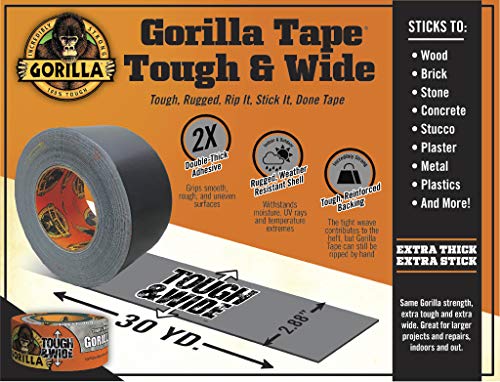Gorilla Tough & Wide Duct Tape, 2.88" x 30 yd, Silver, (Pack of 1)