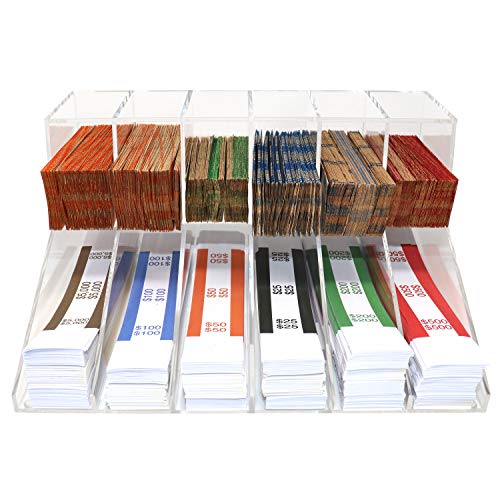 Nadex Acrylic Bills and Coins Wrappers Tray - Includes Compartment Rack Tray with 110 Pcs Bill Wrapper Straps and 110 Pcs Coin Wrappers (Clear)