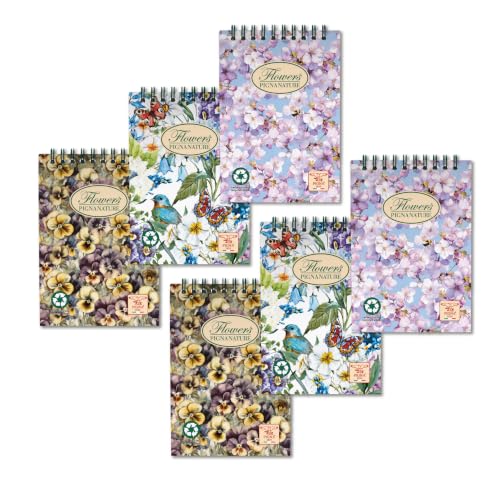 Pigna Flowers Notepad 25 Sheets Multicoloured A5 - Notepads (25 Sheets, Multicoloured, A5, 80 g/m², Squared Paper, Spiral Binding)
