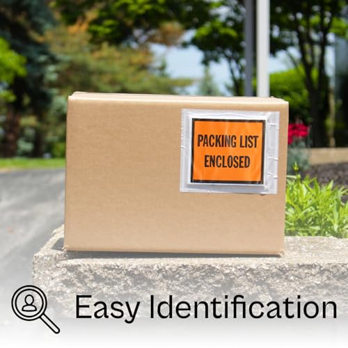 PSBM 1000 PCS, 4.5 x 5.5 Inch Orange Full Face Packing List Enclosed Bags, Shipping Mailing Envelopes and Packing Slip Pouches for Mailing Labels, Invoices and Documents