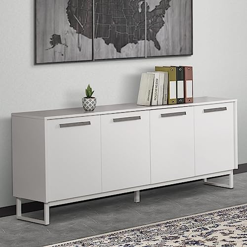 AGHDeco Baroda 4-Shelf Contemporary Particle Board/Wood Credenza in White