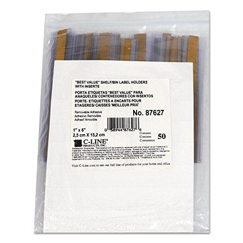 C-Line 87627 Self-Adhesive Label Holders, Top Load, 1 X 6, Clear, 50/pack