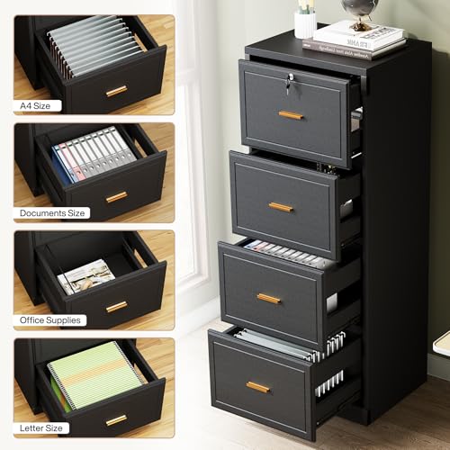 Tribesigns 4 Drawer File Cabinet with Lock, Filing Cabinets for Home Office
