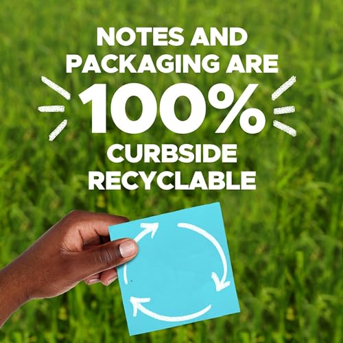 Post-it 100% Recycled Paper Super Sticky Notes, 3 in. x 3 in, 12 Pack