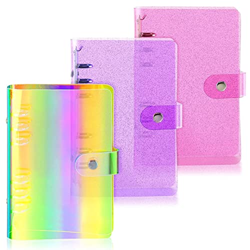 ONMYJFD 3 Pieces A6 PVC 6- Binder Notebook Cover with Snap Button Closure Loose Leaf Folder for Journal Planner Office Stationery(E)